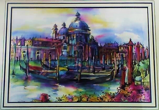 Venetian Gondolas. Watercolor, ink, nib.  With a delicate touch of gold, the wonders of Venice's Grand Canal calm the spirit.