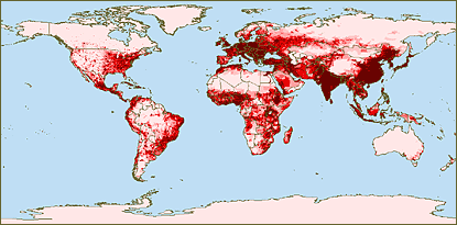 World population density map - we avoid cold places and dry places. The exception: Brazil&rsquo;s Amazon. It has low population density because its land is not that fertile.